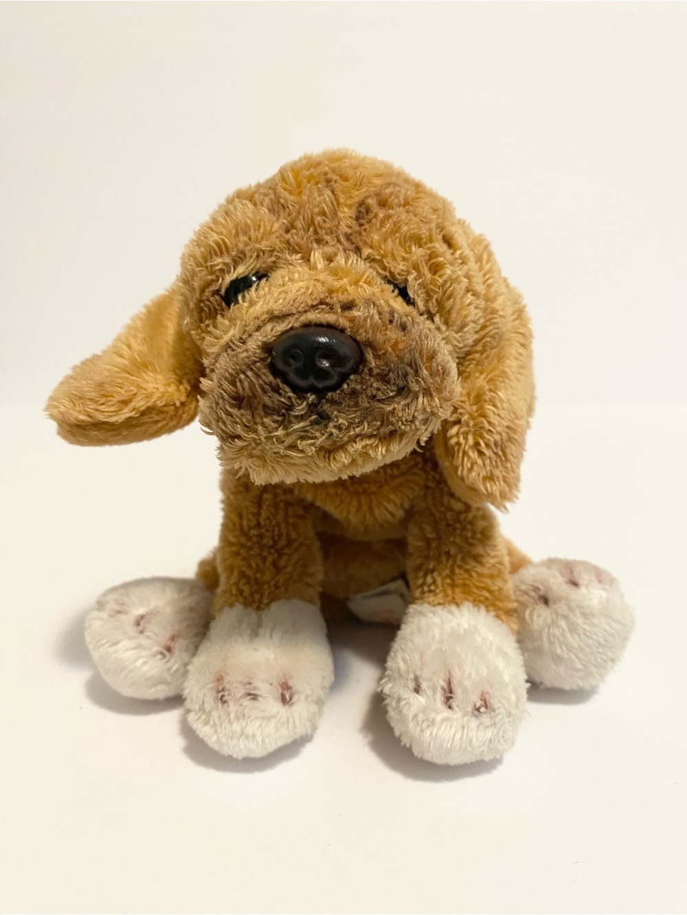 Russ Black Puggie Plush Puppy Dog 6” Mini Bean Bag Stuffed Animal Toy Tan White